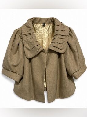 Sparkle Tan Short Puff-Sleeve Coat with Pleated Collar